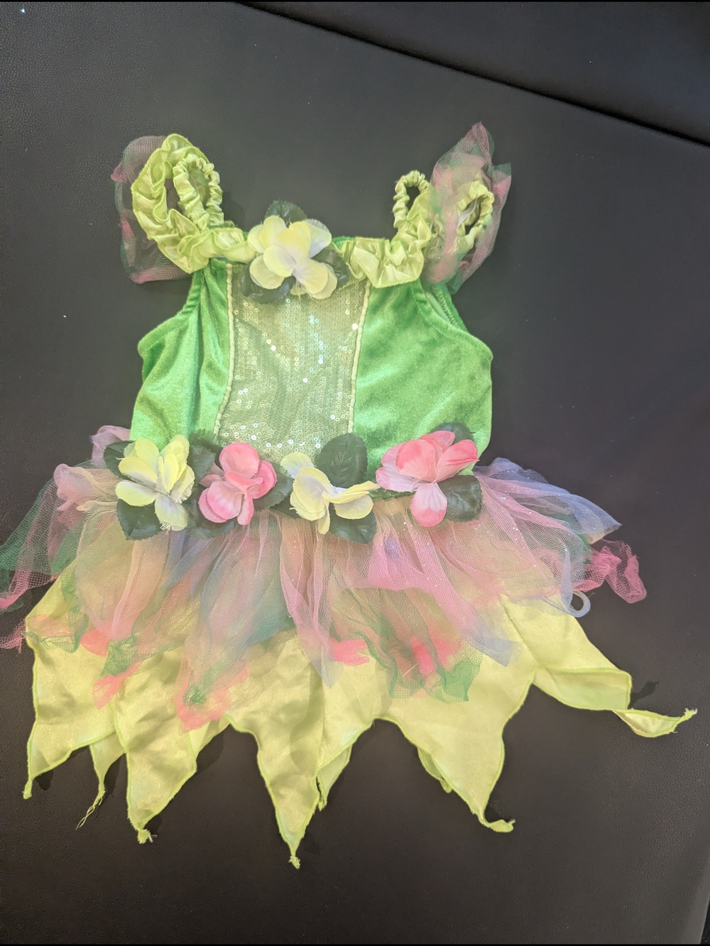 Green Fairy Tutu Dress with Multicolor Flower Accents - Kids